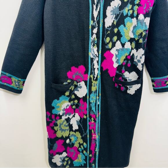 J. Jill Duster Cardigan Topper Coat Duster Black Floral Jacquard Snap Up Size S - Picture 3 of 12